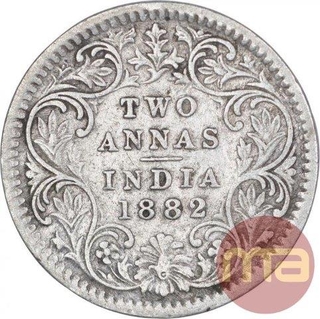 Silver Two Annas Coin of Victoria Empress of Calcutta Mint of 1882.