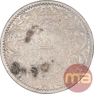 Silver Two Annas Coin of Victoria Empress of Bombay Mint of 1884.