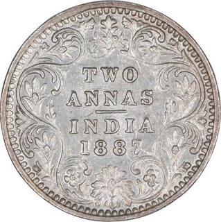 Silver Two Annas Coin of Victoria Empress of Bombay Mint of 1887.