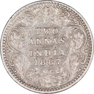 Silver Two Annas Coin of Victoria Empress of Bombay Mint of 1887.