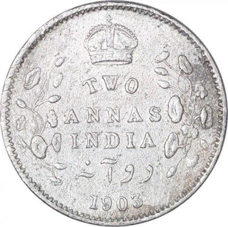 Silver Two Anna of King Edward VII of Calcutta Mint of 1903.