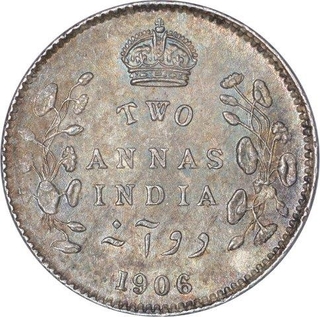 Silver Two Annas Coin of King Edward VII of Calcutta Mint of 1906.