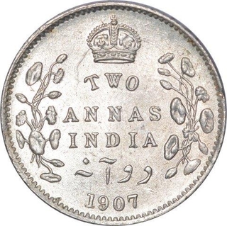 Silver Two Annas Coin of of King Edward VII of Calcutta Mint of 1907.