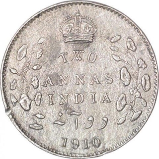 Silver Two Anna Coin of King Edward VII of Calcutta Mint of 1910. 