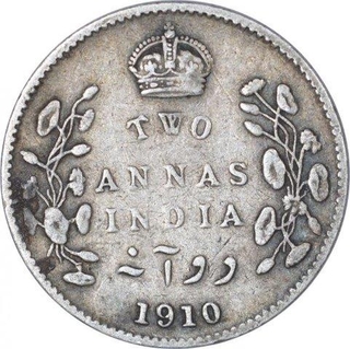 Silver Two Annas Coin of King Edward VII of Calcutta Mint of 1910. 