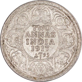 Silver Two Annas Coin of King George V of Calcutta Mint of 1917.