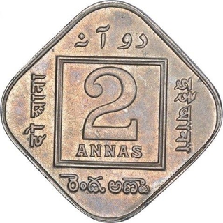 Cupro Nickel Two Annas Coin of King George V of Calcutta Mint of 1918.