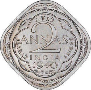 Cupro Nickel Two Annas Coin of King George VI of Calcutta Mint of 1940.