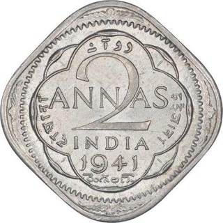 Cupro Nickel Two Annas Coin of King George VI of Calcutta Mint of 1941.