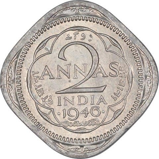 Cupro Nickel Two Annas Coin of King George VI of Bombay Mint of 1946.