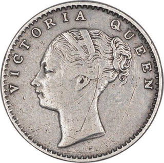 Rare Silver Quarter Rupee Coin of Victoria Queen of Calcutta Mint of 1840.