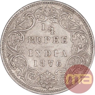 Silver Quarter Rupee Coin of Victoria Queen of Calcutta Mint of 1876.