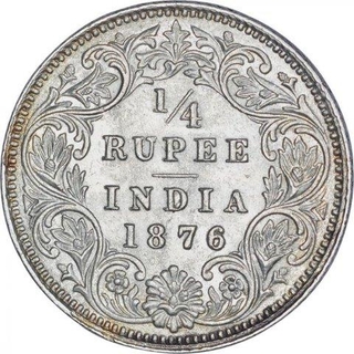 Silver Quarter Rupee Coin of Victoria Queen of Calcutta Mint of 1876.