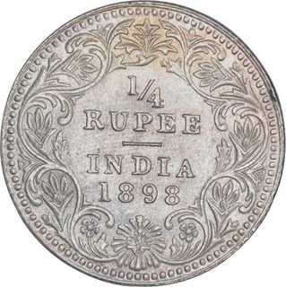 Silver Quarter Rupee Coin of Victoria Empress of Calcutta Mint of 1898.