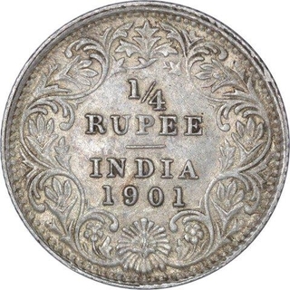 Silver Quarter Rupee Coin of Victoria Empress of Calcutta Mint of 1901. 