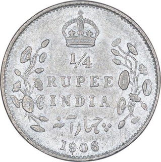 Silver Quarter Rupee Coin of King Edward VII of Calcutta Mint of 1906.