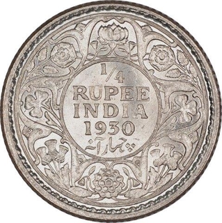 Silver Quarter Rupee Coin of King George V of Calcutta Mint of 1930.