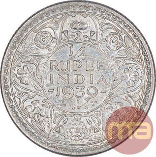 Silver Quarter Rupee Coin of King George VI of Calcutta Mint of 1939.