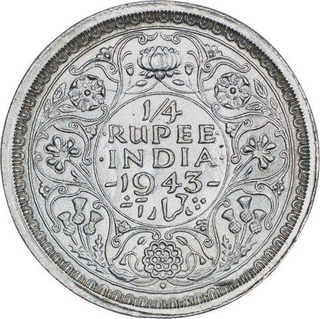 Silver Quarter Rupee Coin of King George VI of Bombay Mint of 1943.