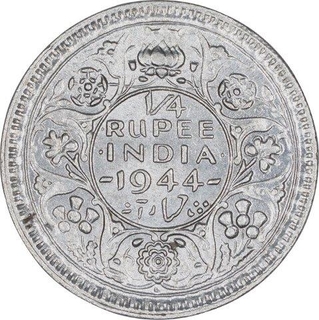 Silver Quarter Rupee Coin of King George VI of Lahore Mint 1944.