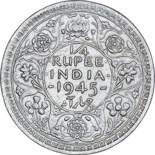 Silver Quarter Rupee Coin of King George VI of Bombay Mint 1945.