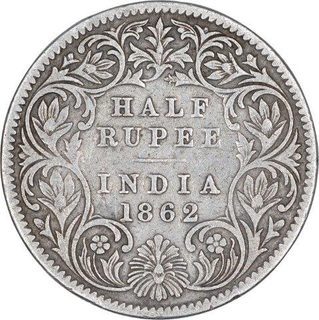 Silver Half Rupee Coin of Victoria Queen of Calcutta Mint of 1862.