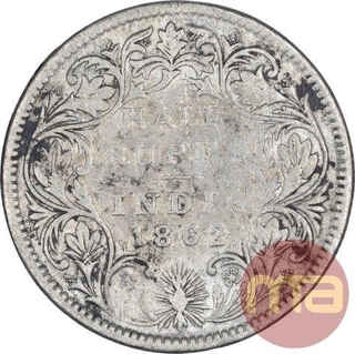 Silver Half Rupee Coin of Victoria Queen of Bombay Mint of 1862.