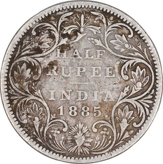 Silver Half Rupee Coin of Victoria Empress of Bombay Mint of 1885.