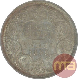 Silver Half Rupee Coin of Victoria Empress of Bombay Mint of 1899.