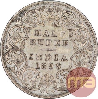 Silver Half Rupee Coin of Victoria Empress of Bombay Mint of 1899.