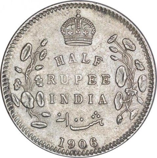 Silver Half Rupee Coin of King Edward VII of Calcutta Mint of 1906.