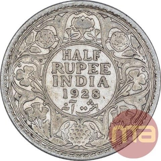 Silver Half Rupee Coin of King George V of Bombay Mint of 1928.