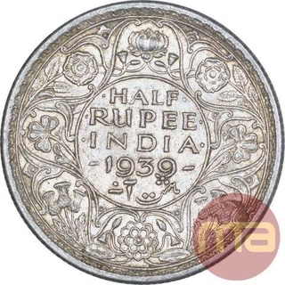 Silver Half Rupee Coin of King George VI of Calcutta Mint of 1939.