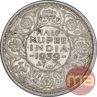 Silver Half Rupee Coin of King George VI of Calcutta Mint of 1939.