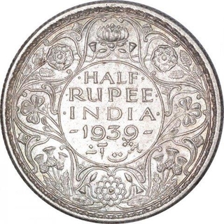 Silver Half Rupee Coin of King George VI of Calcutta Mint of 1939.