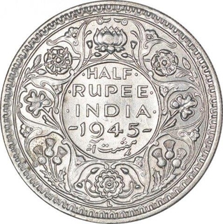 Silver Half Rupee Coin of King George VI of Lahore Mint of 1945.