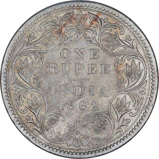 Silver One Rupee Coin of Victoria Queen of Bombay Mint of 1862.