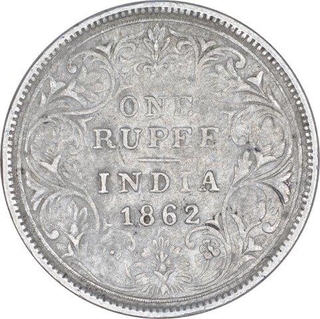 Silver One Rupee Coin of Victoria Queen of Bombay Mint of 1862.