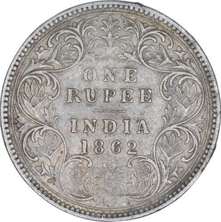 Silver One Rupee Coin of Victoria Queen of Calcutta Mint of 1862.