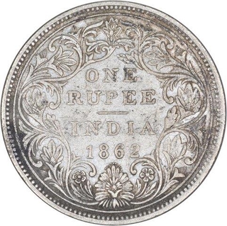 Silver One Rupee Coin of Victoria Queen of Bombay Mint of 1862.