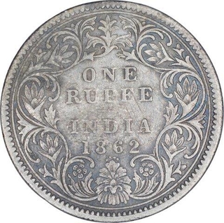 Silver One Rupee Coin of Victoria Queen of Bombay Mint of 1862.