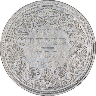 Silver One Rupee Coin of Victoria Queen of Bombay Mint of 1862.