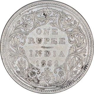 Silver One Rupee Coin of Victoria Queen of Bombay Mint of 1862.