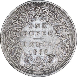 Silver One Rupee Coin of Victoria Queen of Bombay Mint of 1862.