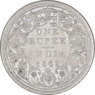 Silver One Rupee Coin of Victoria Queen of Bombay Mint of 1862.