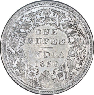 Silver One Rupee Coin of Victoria Queen of Bombay Mint of 1862.