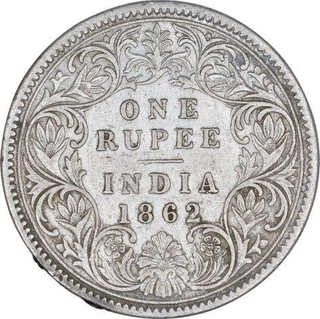 Silver One Rupee Coin of Victoria Queen of Calcutta Mint of 1862.