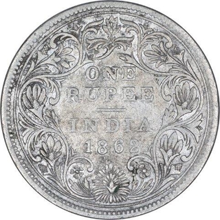 Silver One Rupee Coin of Victoria Queen of Calcutta Mint of 1862.