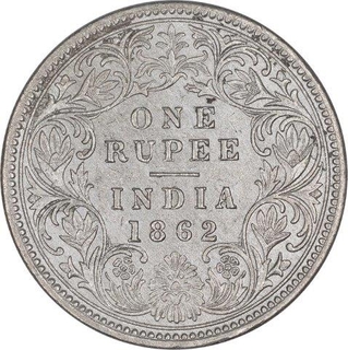 Silver One Rupee Coin of Victoria Queen of Calcutta Mint of 1862.