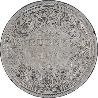 Silver One Rupee Coin of Victoria Queen of Bombay Mint of 1862.